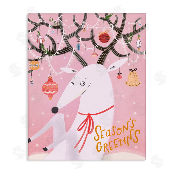 stupell industries JunCo. Studio | Season's Greetings Sentiment Playful Christmas Ornament Reindeer Wall Art