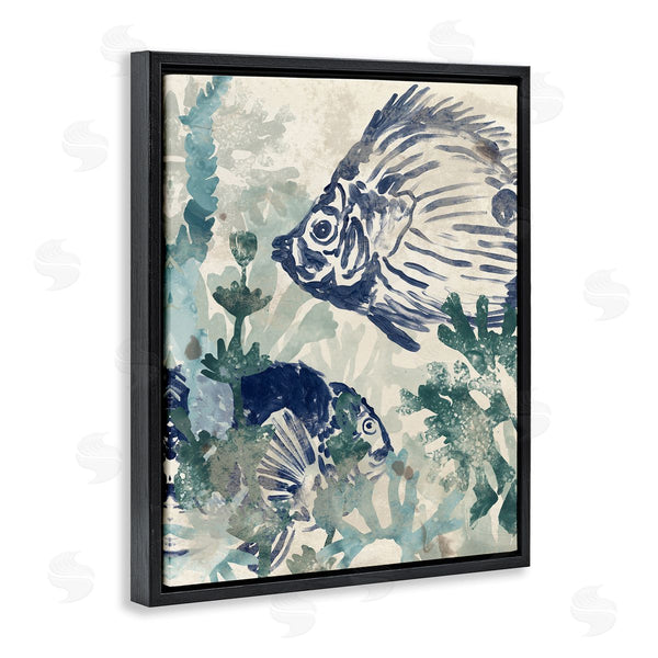 Stupell Industries June Erica Vess | Abstract Seafloor Fresco Tropical Blue Fish Distressed Coral Wall Art