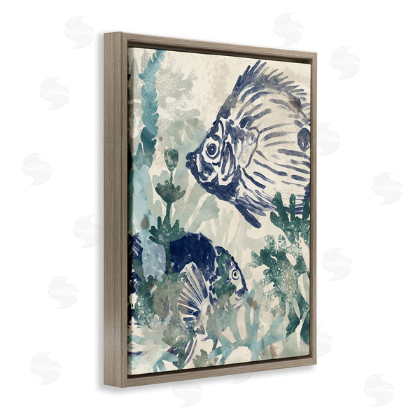 Stupell Industries June Erica Vess | Abstract Seafloor Fresco Tropical Blue Fish Distressed Coral Wall Art