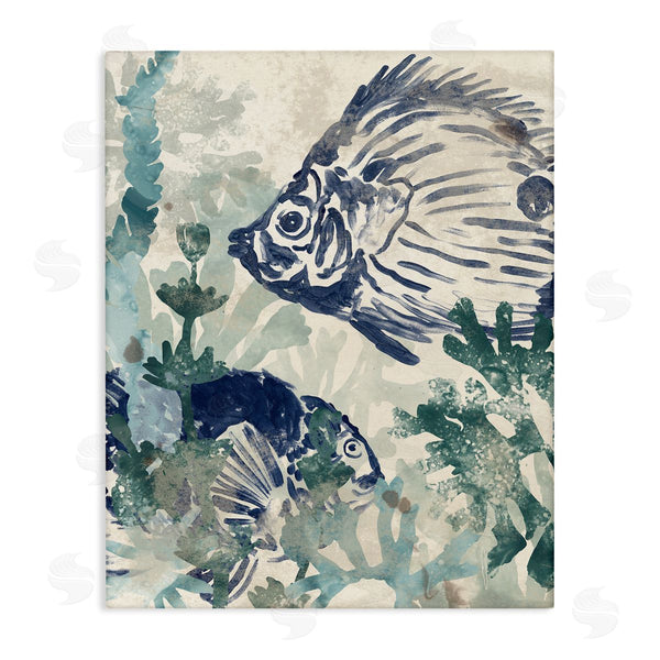 stupell industries June Erica Vess | Abstract Seafloor Fresco Tropical Blue Fish Distressed Coral Wall Art