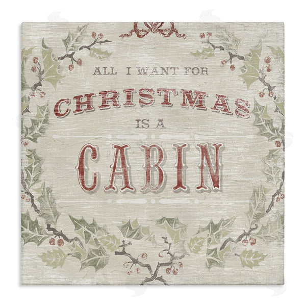 stupell industries June Erica Vess | All I Want Christmas Cabin Rustic Lodge Holly Wall Art