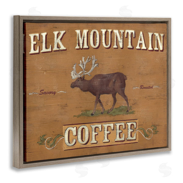 Stupell Industries June Erica Vess | Antique Elk Mountain Coffee Kitchen Sign Rustic Animal Wall Art