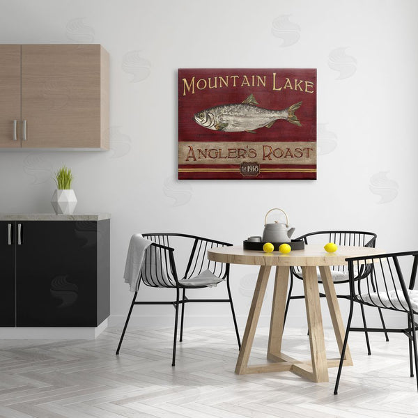 Stupell Industries June Erica Vess | Antique Mountain Lake Fisherman Sign Angler's Roast Wall Art