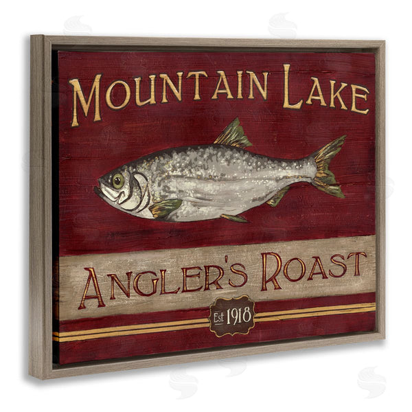 Stupell Industries June Erica Vess | Antique Mountain Lake Fisherman Sign Angler's Roast Wall Art