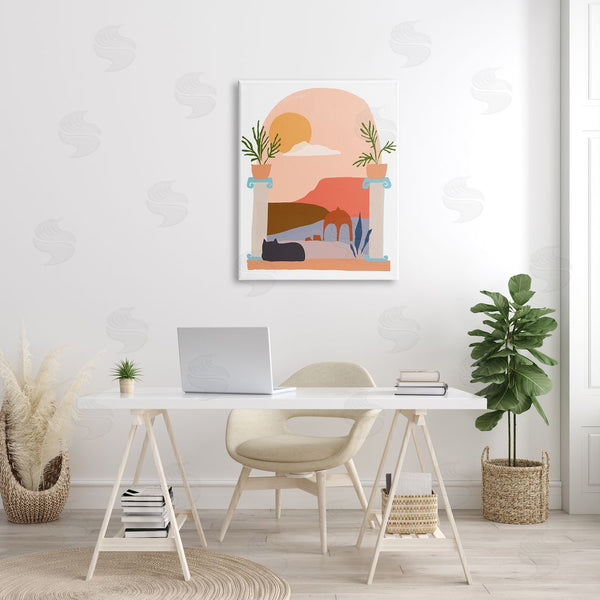 Stupell Industries June Erica Vess | Black Cat Watching Peaceful Sunny Hills Scenery Wall Art