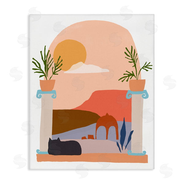 stupell industries June Erica Vess | Black Cat Watching Peaceful Sunny Hills Scenery Wall Art