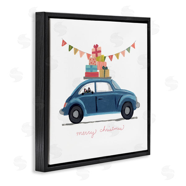 Stupell Industries June Erica Vess | Blue Christmas Cat Car With Present Stack Wall Art