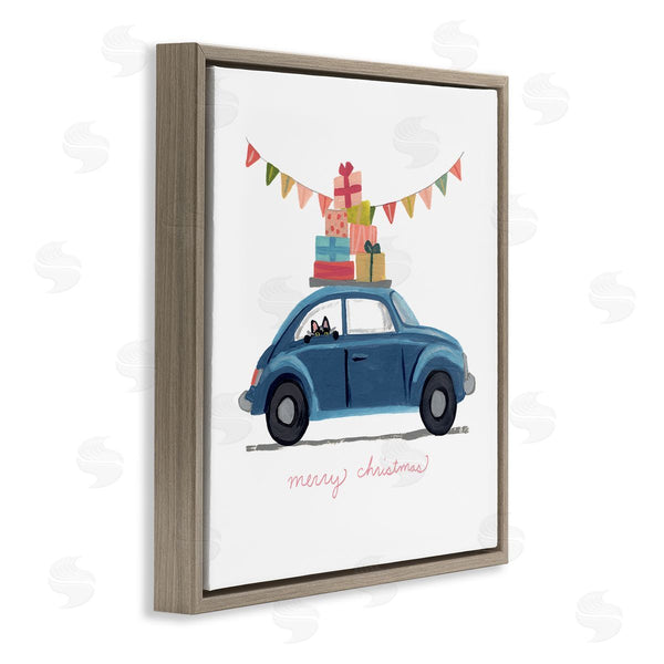 Stupell Industries June Erica Vess | Blue Christmas Cat Car With Present Stack Wall Art