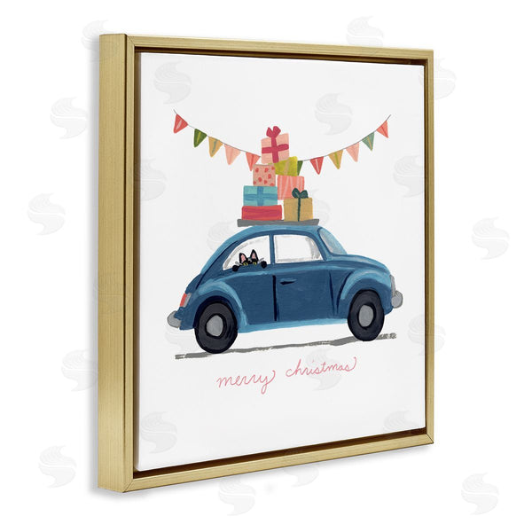 Stupell Industries June Erica Vess | Blue Christmas Cat Car With Present Stack Wall Art
