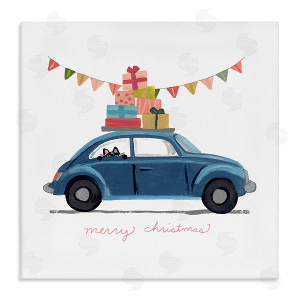 stupell industries June Erica Vess | Blue Christmas Cat Car with Present Stack Wall Art