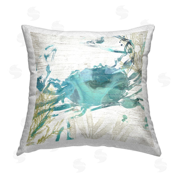 Stupell Industries June Erica Vess | Blue Crab & Coral Printed Throw Pillow