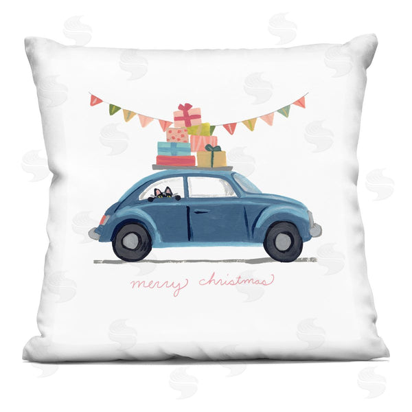 stupell industries June Erica Vess | Blue Merry Christmas Car Peeking Cat Gifts Printed Throw Pillow