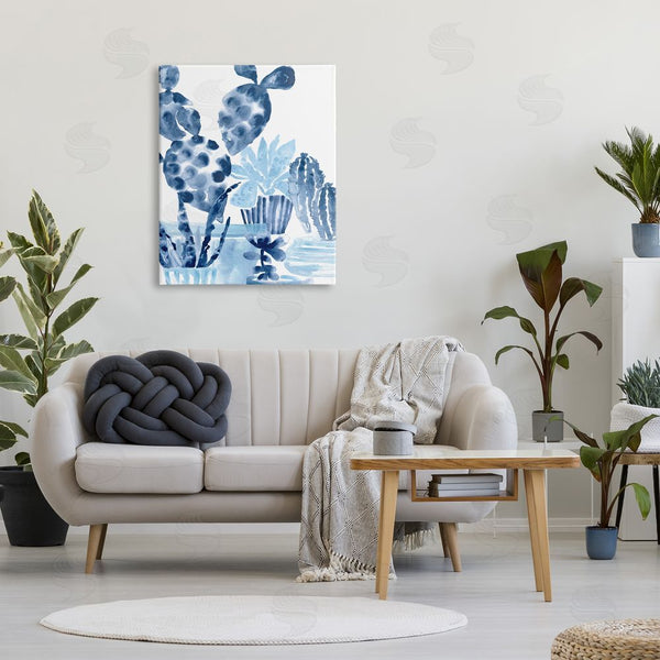 Stupell Industries June Erica Vess | Bold Blue Planted Cacti Indoor Plant Watercolor Painting Wall Art
