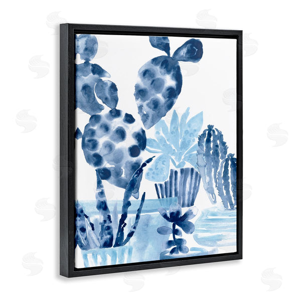 Stupell Industries June Erica Vess | Bold Blue Planted Cacti Indoor Plant Watercolor Painting Wall Art