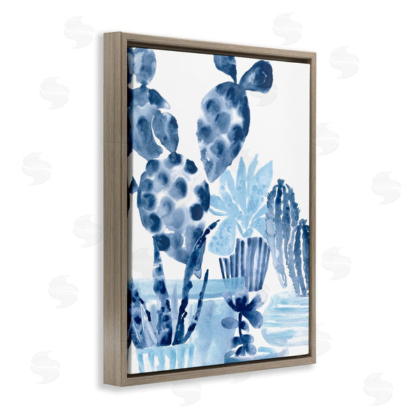 Stupell Industries June Erica Vess | Bold Blue Planted Cacti Indoor Plant Watercolor Painting Wall Art