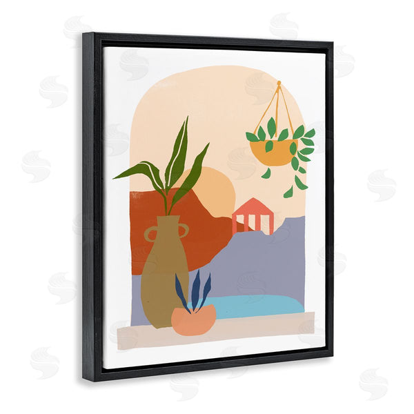 Stupell Industries June Erica Vess | Bold Hanging Potted Plants Windowsill Landscape Scene Wall Art
