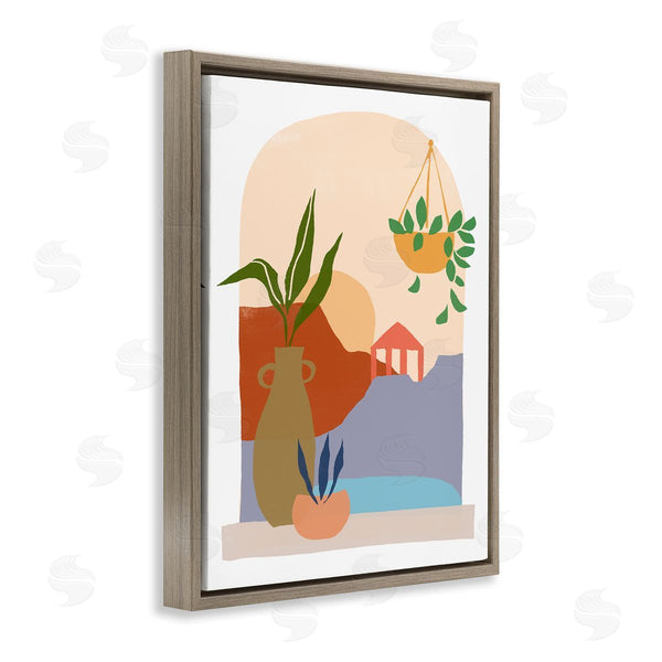 Stupell Industries June Erica Vess | Bold Hanging Potted Plants Windowsill Landscape Scene Wall Art