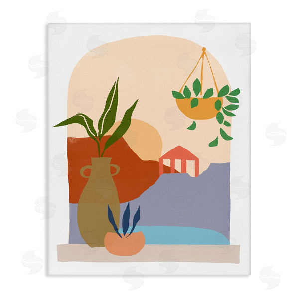 stupell industries June Erica Vess | Bold Hanging Potted Plants Windowsill Landscape Scene Wall Art