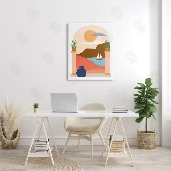 Stupell Industries June Erica Vess | Calm Distant Sailboat Arch Shaped Landscape Scene Wall Art