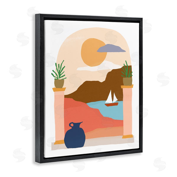 Stupell Industries June Erica Vess | Calm Distant Sailboat Arch Shaped Landscape Scene Wall Art