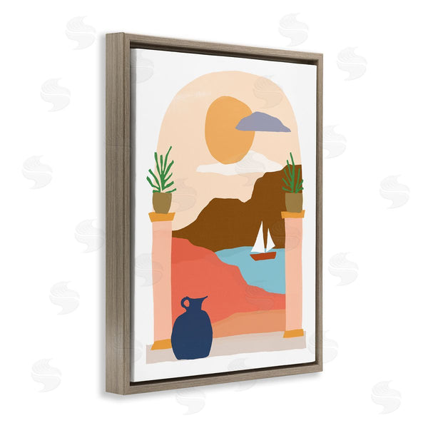 Stupell Industries June Erica Vess | Calm Distant Sailboat Arch Shaped Landscape Scene Wall Art