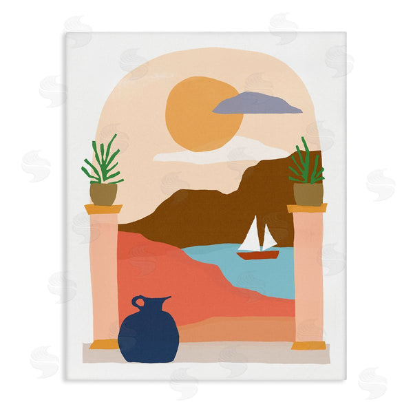 stupell industries June Erica Vess | Calm Distant Sailboat Arch Shaped Landscape Scene Wall Art