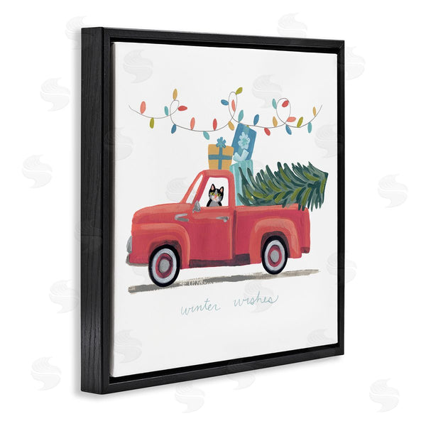 Stupell Industries June Erica Vess | Cat Christmas Red Truck Winter Wishes Phrase Wall Art