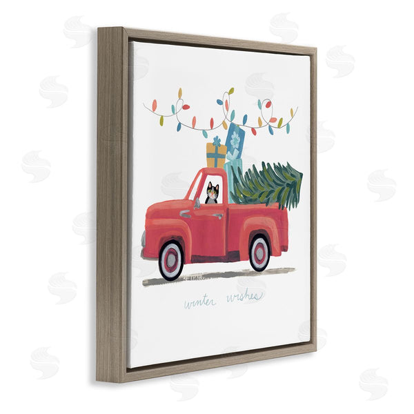 Stupell Industries June Erica Vess | Cat Christmas Red Truck Winter Wishes Phrase Wall Art
