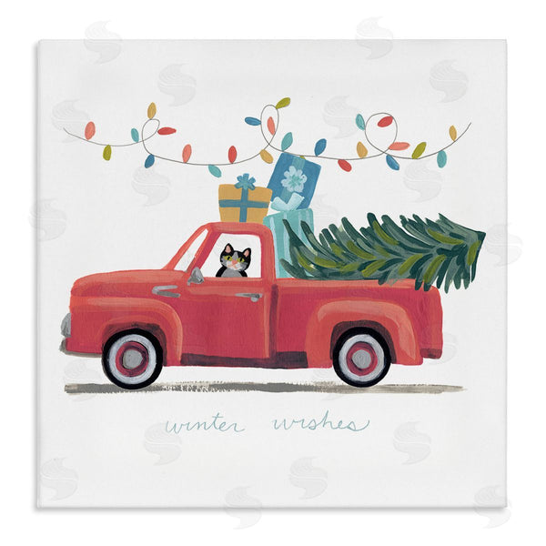 stupell industries June Erica Vess | Cat Christmas Red Truck Winter Wishes Phrase Wall Art