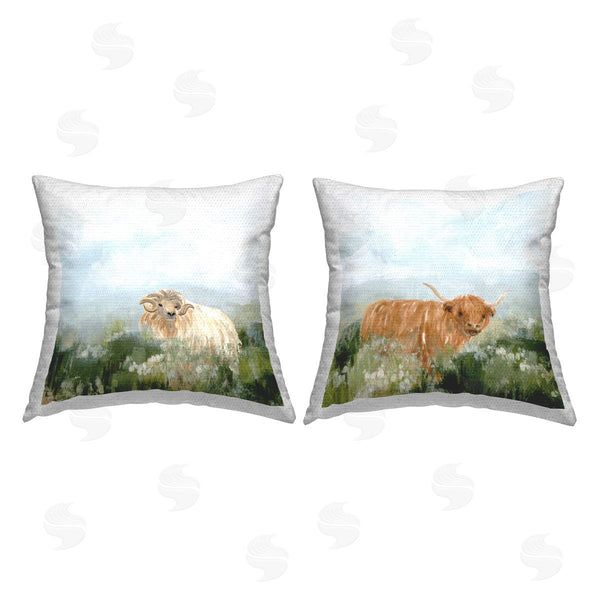 Stupell Industries June Erica Vess | Cattle & Ram Roaming Printed Throw Pillow Set