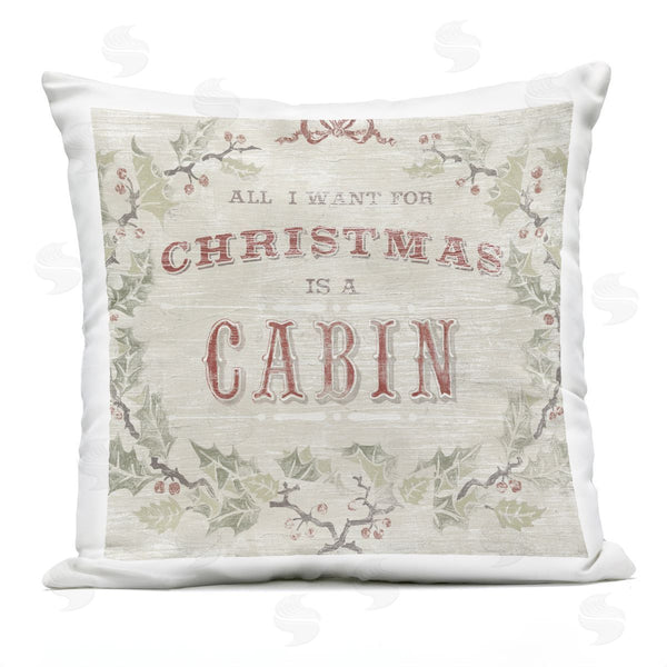 Stupell Industries June Erica Vess | Christmas Cabin Phrase Rustic Holly Wreath Printed Throw Pillow