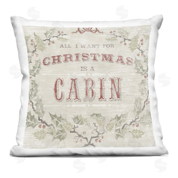 stupell industries June Erica Vess | Christmas Cabin Phrase Rustic Holly Wreath Printed Throw Pillow