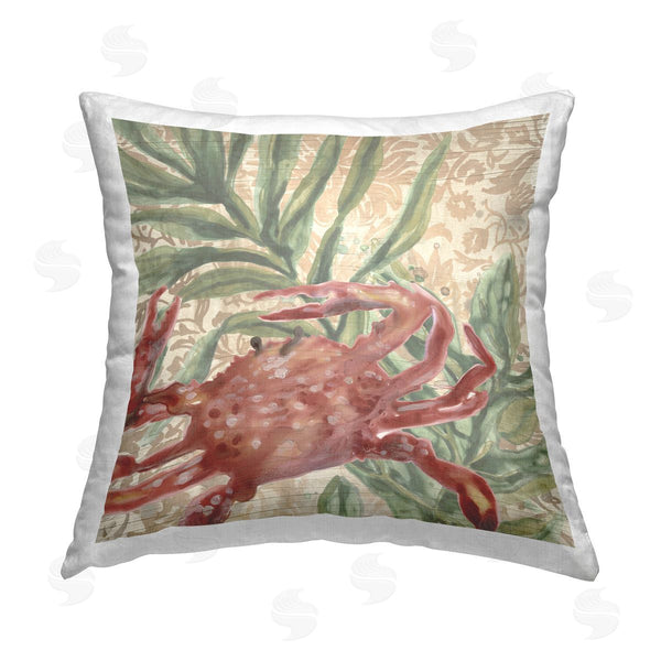 stupell industries June Erica Vess | Crab on Floral Pattern Printed Throw Pillow