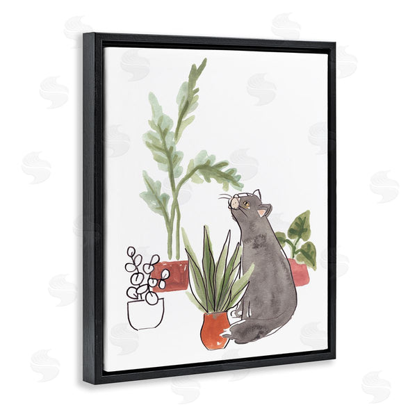 Stupell Industries June Erica Vess | Curious Grey Cat Indoor Pet House Plant Scene Wall Art