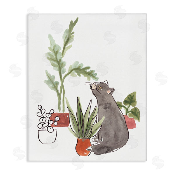 stupell industries June Erica Vess | Curious Grey Cat Indoor Pet House Plant Scene Wall Art