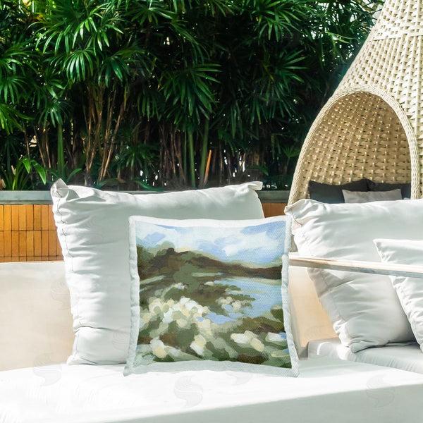 Stupell Industries June Erica Vess | Fluid Green Seascape Printed Throw Pillow