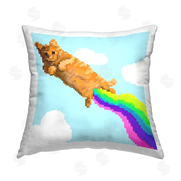 stupell industries June Erica Vess | Flying Rainbow Pixel Cat Printed Throw Pillow
