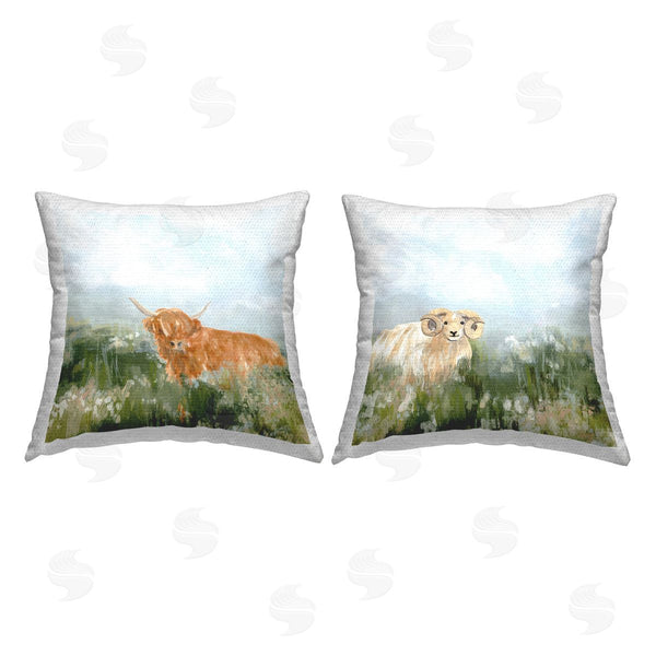 Stupell Industries June Erica Vess | Grazing Cattle & Ram Printed Throw Pillow Set