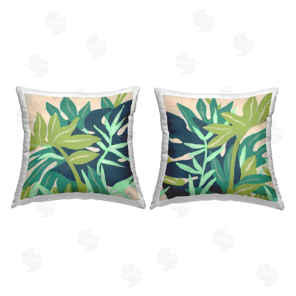 stupell industries June Erica Vess | Green Layered Plant Leaves Abstract Shapes Printed Throw Pillow Set
