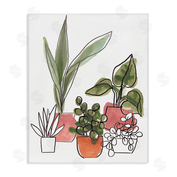 stupell industries June Erica Vess | Green Plants in Orange Planters Modern Abstract Foliage Wall Art