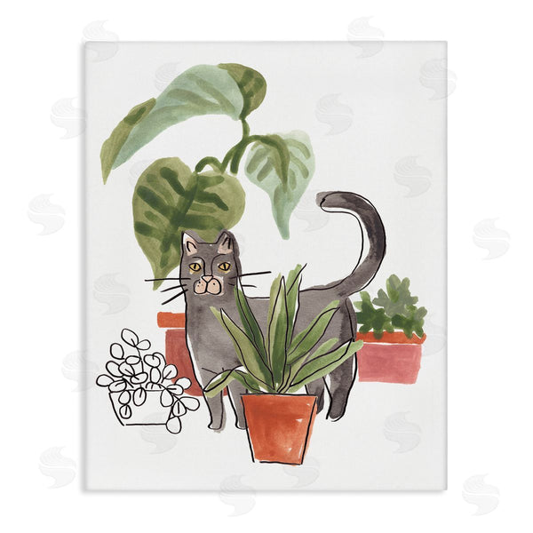 stupell industries June Erica Vess | Grey Cat Pet Terracotta House Plants Tropical Monstera Wall Art