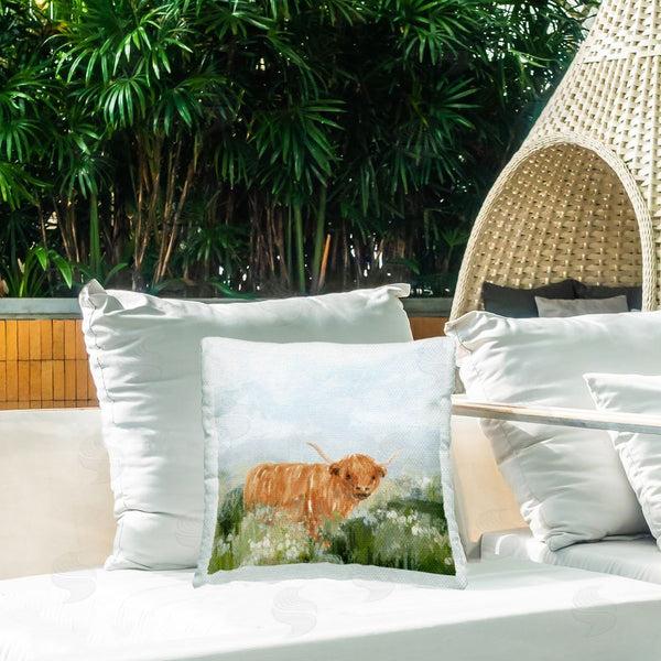 Stupell Industries June Erica Vess | Longhorn Cattle Country Field Printed Throw Pillow