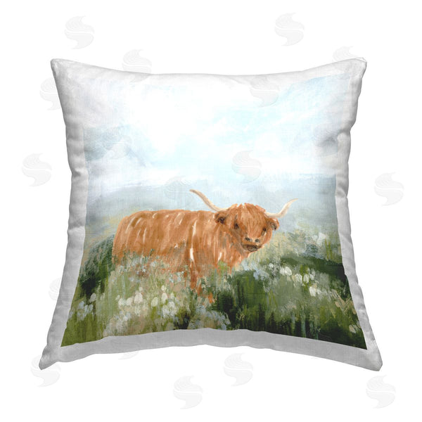 stupell industries June Erica Vess | Longhorn Cattle Country Field Printed Throw Pillow