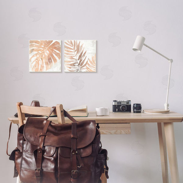 Stupell Industries June Erica Vess | Orange Palm Leaves Over Distressed Pattern Wall Art