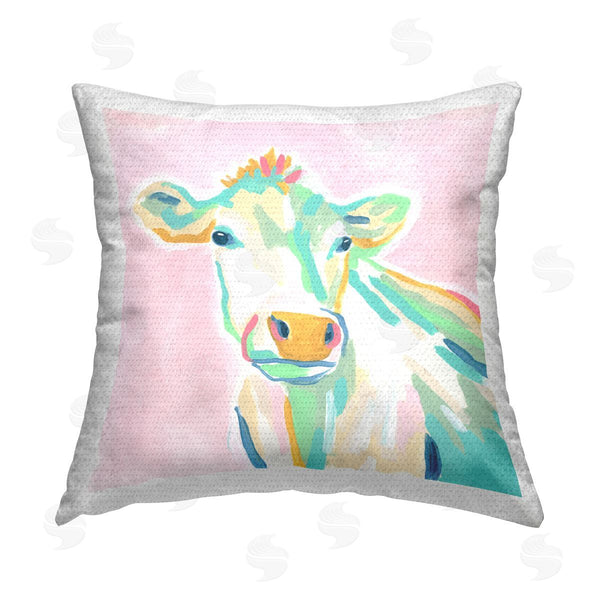 Stupell Industries June Erica Vess | Pastel Cow Portrait Printed Throw Pillow