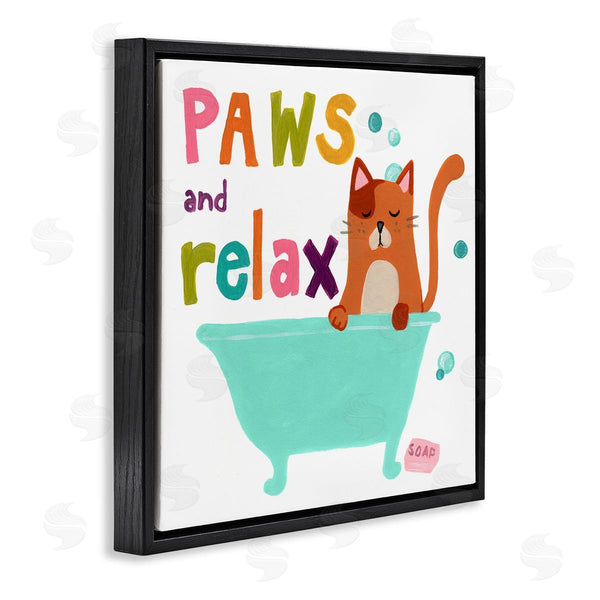 Stupell Industries June Erica Vess | Paws & Relax Cat Bathtub Bathroom Restful Phrase Wall Art