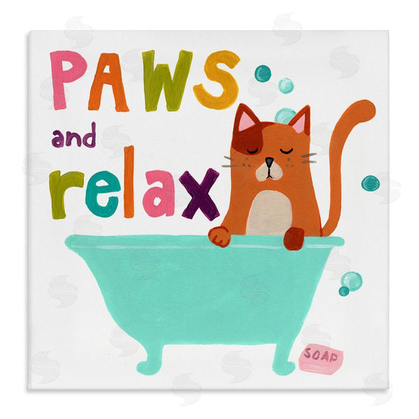 stupell industries June Erica Vess | Paws & Relax Cat Bathtub Bathroom Restful Phrase Wall Art