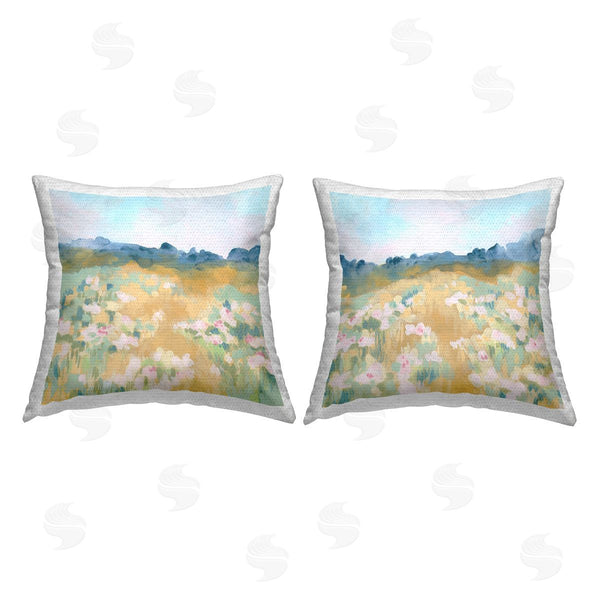 Stupell Industries June Erica Vess | Pink Floral Meadow Landscape Printed Throw Pillow Set