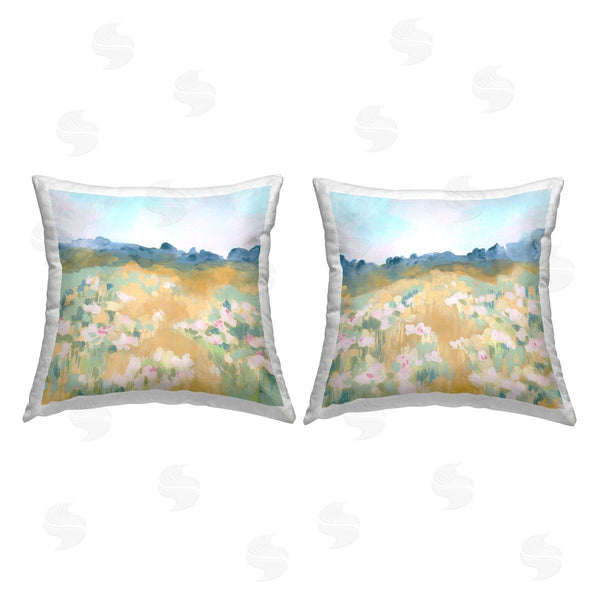 stupell industries June Erica Vess | Pink Floral Meadow Landscape Printed Throw Pillow Set
