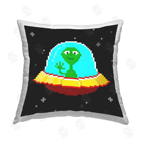 Stupell Industries June Erica Vess | Pixel Alien Spaceship Printed Throw Pillow